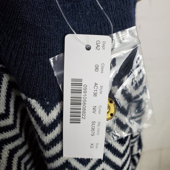 NEW J Crew Button Detail Mockneck Sweater Herringbone XS Blue White Alpaca Blend - Picture 4 of 13